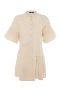 TRENDYOLMİLLA Beige Weaving with flywheel Beach Mini Dress - Image 6