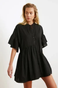 TRENDYOLMİLLA Black Weaving with flywheel Beach Mini Dress - Image 10
