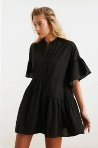TRENDYOLMİLLA Black Weaving with flywheel Beach Mini Dress - Image 12