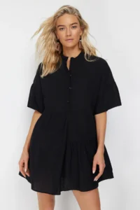 TRENDYOLMİLLA Black Weaving with flywheel Beach Mini Dress - Image 3