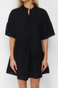 TRENDYOLMİLLA Black Weaving with flywheel Beach Mini Dress - Image 5