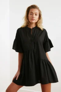 TRENDYOLMİLLA Black Weaving with flywheel Beach Mini Dress - Image 7