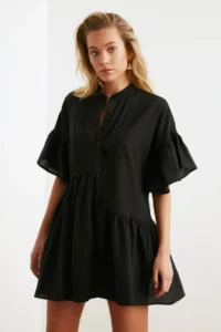 TRENDYOLMİLLA Black Weaving with flywheel Beach Mini Dress - Image 8