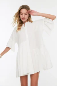 TRENDYOLMİLLA White Weaving with flywheel Beach Mini Dress