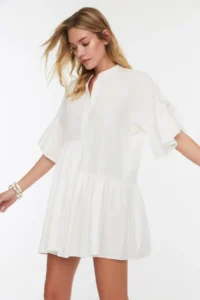 TRENDYOLMİLLA White Weaving with flywheel Beach Mini Dress - Image 2