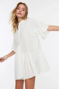 TRENDYOLMİLLA White Weaving with flywheel Beach Mini Dress - Image 3
