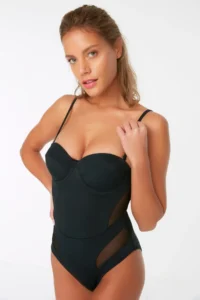 TRENDYOLMİLLA Black Mesh Detailed balconette Covered Regular Swimsuit - Image 3
