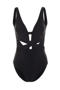 TRENDYOLMİLLA Black Cut Out/Window Detailed Deep V-neck Covered Regular Swimsuit - Image 6