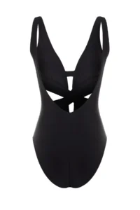 TRENDYOLMİLLA Black Cut Out/Window Detailed Deep V-neck Covered Regular Swimsuit - Image 8