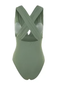 TRENDYOLMİLLA Green Drapeli Deep V-neck Covered Regular Swimsuit - Image 8