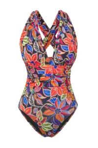TRENDYOLMİLLA Floral Patterned Draped Deep V-neck Covered Regular Swimsuit - Image 5