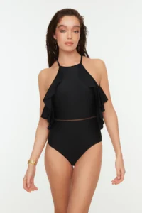 TRENDYOLMİLLA Black with flywheel Barbell Collar Covered Regular Swimsuit - Image 3