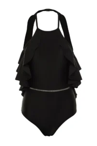 TRENDYOLMİLLA Black with flywheel Barbell Collar Covered Regular Swimsuit - Image 4
