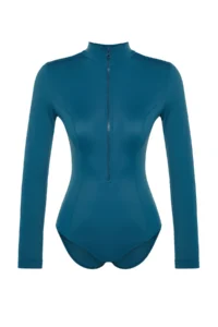 TRENDYOLMİLLA Petrol Blue Blue Blue Zipper Detailed Surfer Regular Basic Swimsuit - Image 6