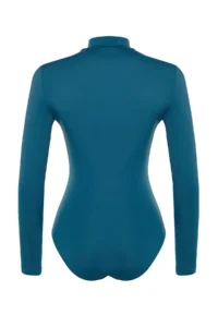 TRENDYOLMİLLA Petrol Blue Blue Blue Zipper Detailed Surfer Regular Basic Swimsuit - Image 8