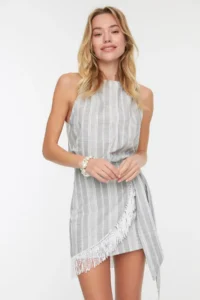 TRENDYOLMİLLA beachwear Striped Weaving Tassel Blouse-Skirt Set - Image 3