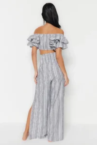 TRENDYOLMİLLA Striped Weaving Frilly Beach Blouse-Pants Set - Image 6