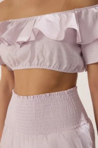 TRENDYOLMİLLA Lilac Striped Weaving Frilly Beach Blouse-Pants Set - Image 3