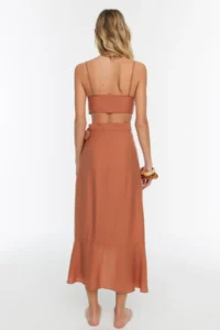 TRENDYOLMİLLA Cinnamon Weaving with flywheel Beach Blouse-Skirt Set - Image 5