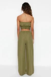 TRENDYOLMİLLA beachwear Green Weaving Blouse-Pants Set - Image 5