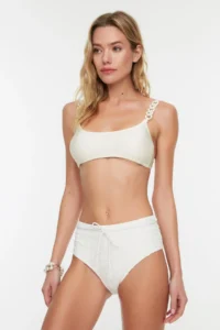 TRENDYOLMİLLA Ecru textured Covered with accessories High Waist Regular Bikini Bottom - Image 6