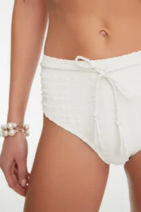 TRENDYOLMİLLA Ecru textured Covered with accessories High Waist Regular Bikini Bottom - Image 7