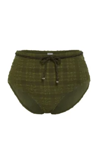 TRENDYOLMİLLA Khaki textured Covered with accessories High Waist Regular Bikini Bottom - Image 5
