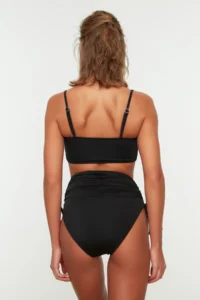 TRENDYOLMİLLA Black Shirred hipster Super High Waist Bikini Bottom - Image 4