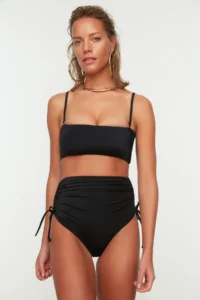 TRENDYOLMİLLA Black Shirred hipster Super High Waist Bikini Bottom - Image 5