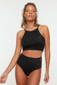TRENDYOLMİLLA Black Piped hipster Super High Waist Bikini Bottom - Image 2