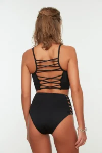 TRENDYOLMİLLA Black Piped hipster Super High Waist Bikini Bottom - Image 5