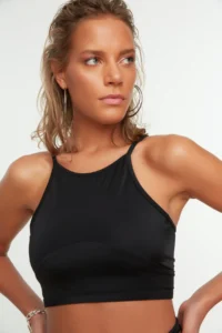 TRENDYOLMİLLA Black Piped Barbell Collar Covered Bikini Top - Image 2