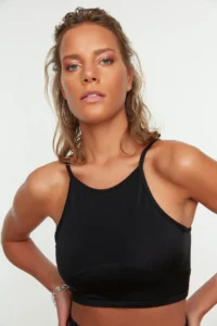 TRENDYOLMİLLA Black Piped Barbell Collar Covered Bikini Top - Image 5