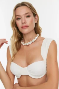 TRENDYOLMİLLA Ecru balconette Covered Bikini Top - Image 2