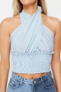 TRENDYOLMİLLA beachwear Striped Weaving Gipelli Crop Blouse - Image 3