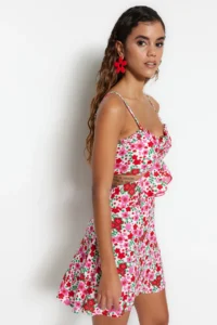 TRENDYOLMİLLA beachwear flower patterned Weaving Cut Out Mini Dress - Image 2