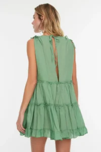 TRENDYOLMİLLA beachwear 100% Cotton Green Weaving Frilly Mini Dress - Image 4