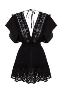TRENDYOLMİLLA Black Weaving Embroidered 100% Cotton Beach Mini Dress - Image 6