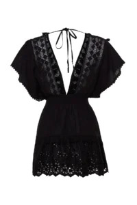 TRENDYOLMİLLA Black Weaving Embroidered 100% Cotton Beach Mini Dress - Image 8