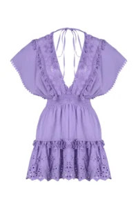 TRENDYOLMİLLA beachwear 100% Cotton Lilac Weaving Embroidered Mini Dress - Image 6