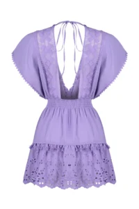 TRENDYOLMİLLA beachwear 100% Cotton Lilac Weaving Embroidered Mini Dress - Image 8
