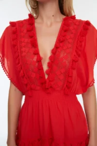 TRENDYOLMİLLA Rejection Weaving Embroidered 100% Cotton Beach Mini Dress - Image 3