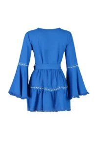 TRENDYOLMİLLA beachwear 100% Cotton Saks Blue Weaving striped Mini Dress - Image 7