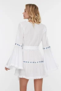 TRENDYOLMİLLA beachwear 100% Cotton White Weaving striped Mini Dress - Image 5