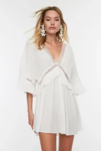 TRENDYOLMİLLA White Weaving striped Beach Mini Dress - Image 2