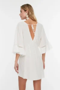 TRENDYOLMİLLA White Weaving striped Beach Mini Dress - Image 4