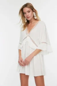 TRENDYOLMİLLA White Weaving striped Beach Mini Dress - Image 6