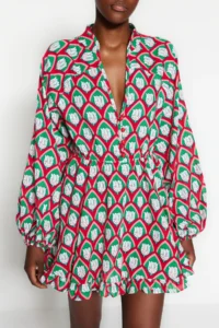 TRENDYOLMİLLA beachwear 100% Cotton Geometric Patterned Weaving Mini Dress - Image 4