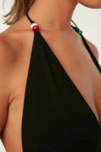 TRENDYOLMİLLA Black Knitting slit Maxi Beach Dress - Image 4