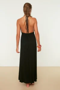 TRENDYOLMİLLA Black Knitting slit Maxi Beach Dress - Image 5